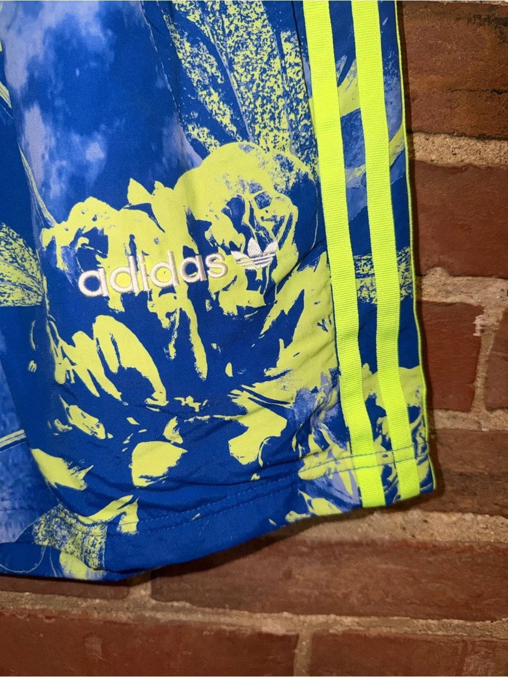Adidas Men’s Blue & Neon Green Floral Swim Trunks Athletic Shorts